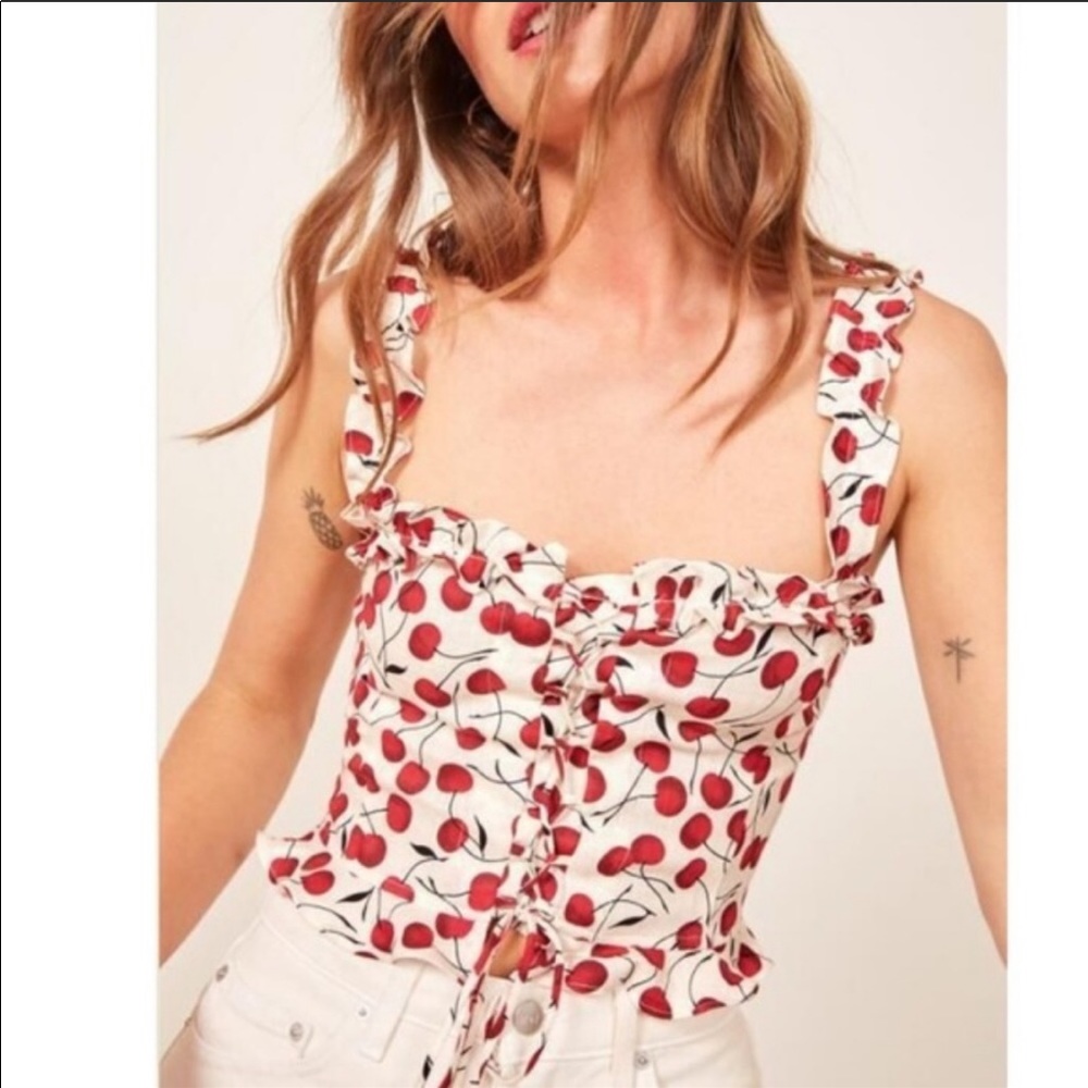 Reformation bayley amara cherry linen top size 2